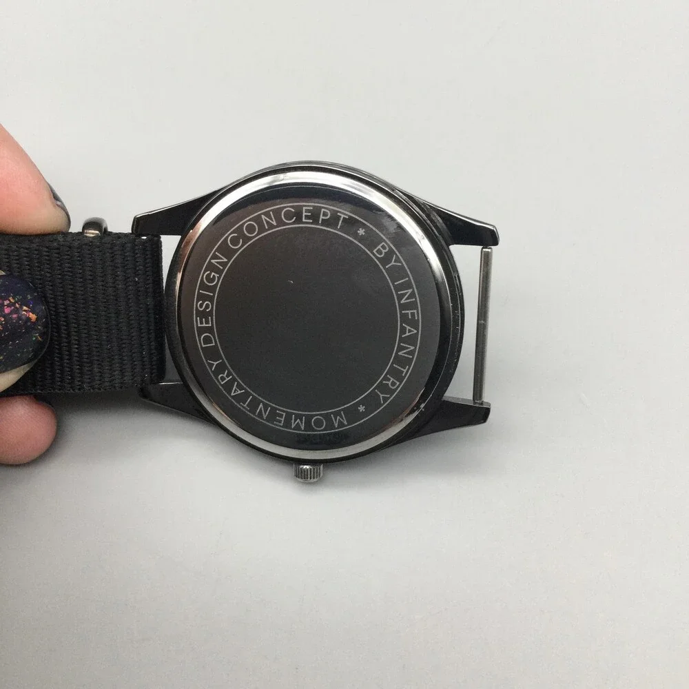 MDC Military Quartz Mens Watch 40mm Black Dial Silver Tone Nylon New Battery